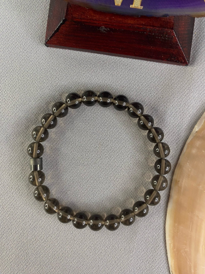 8 mm Dumanlı Kuvars Doğal Taş Bileklik Küre Kesim