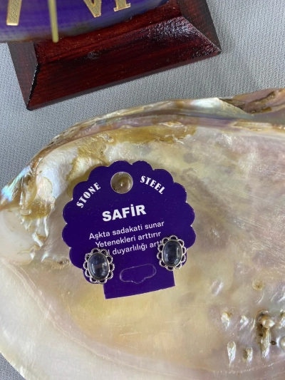 Safir Doğal Taş Küpe