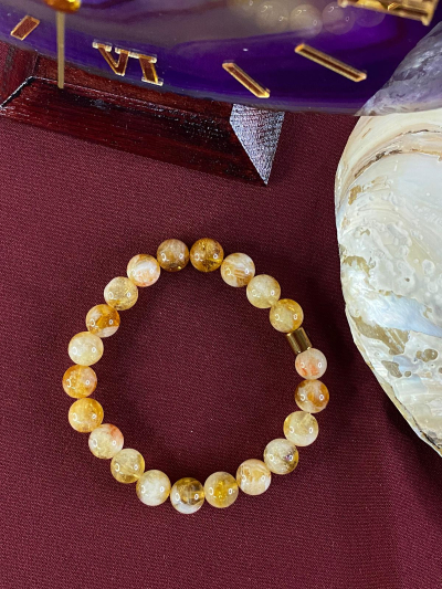 8 mm Sitrin Doğal Taş Bileklik Küre Kesim