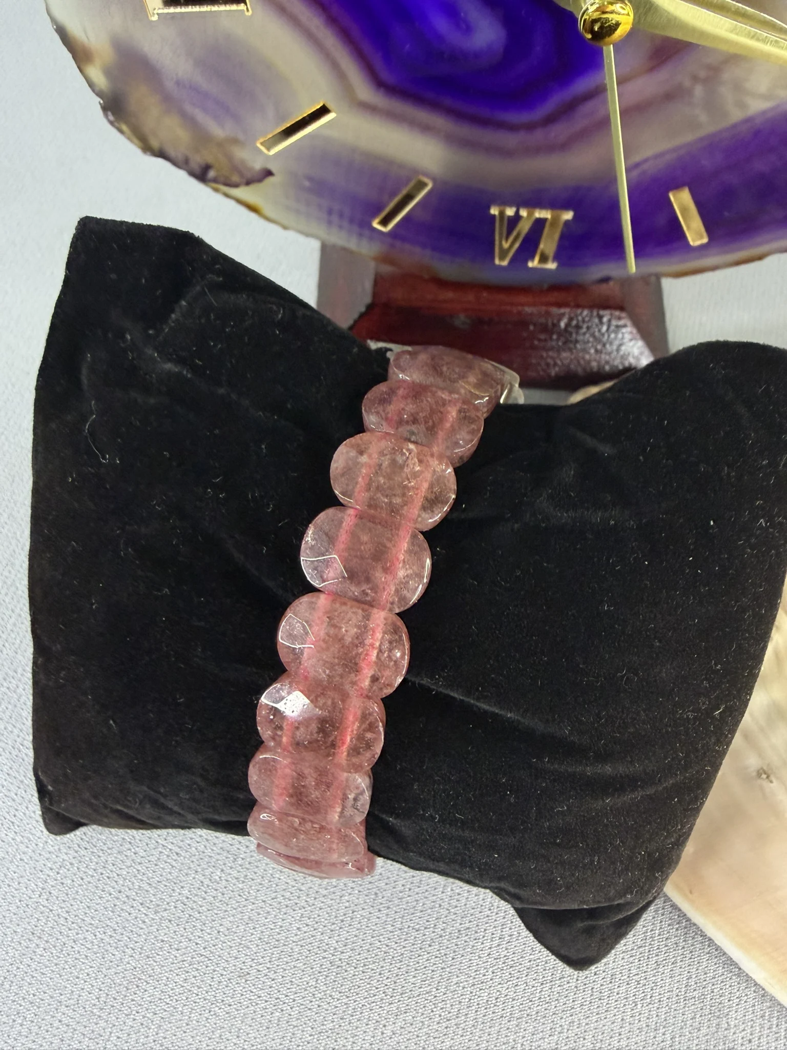 Çilek Kuvars Doğal Taş Faset Kesim Rolex Bileklik 13,5*5 mm
