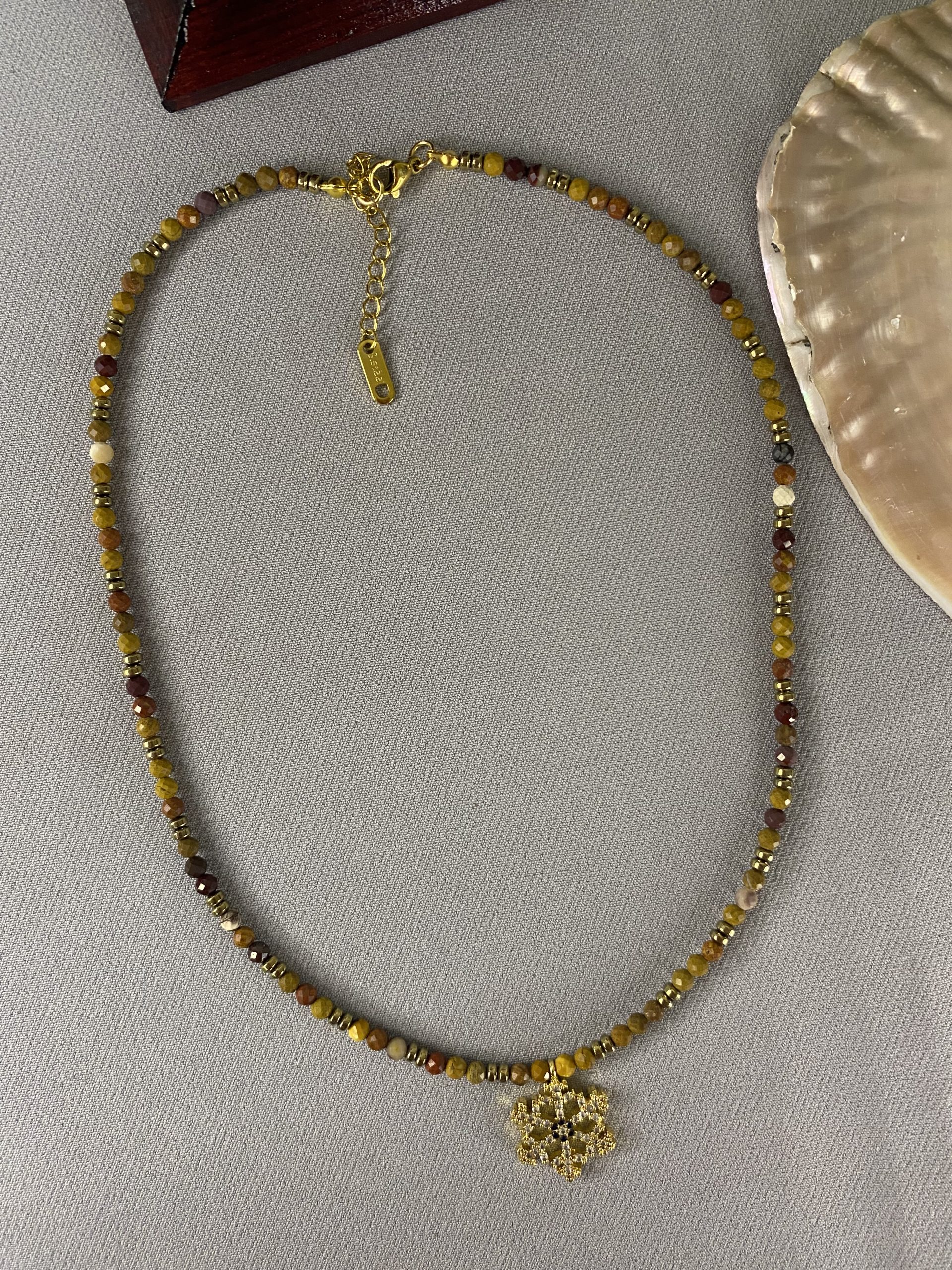 3 mm Jasper Doğal Taş Kolye Faset Kesim