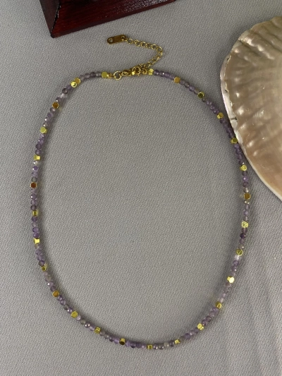 3 mm Ametist Doğal Taş Kolye Faset Kesim