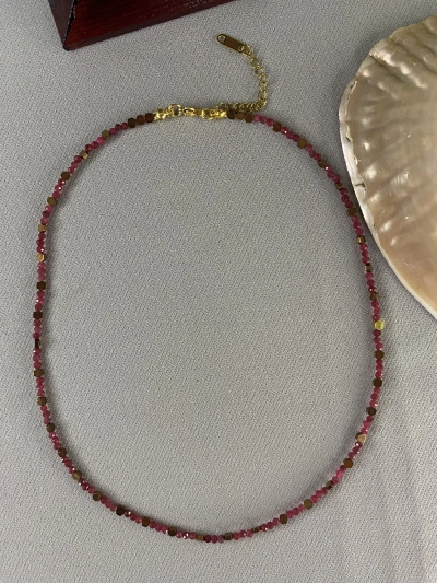 3 mm Lal Garnet Doğal Taş Kolye Faset Kesim
