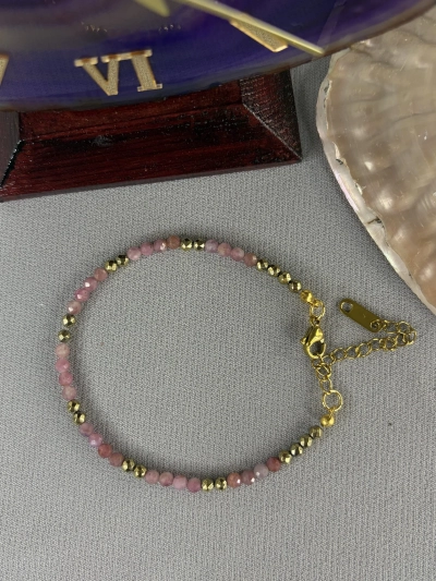 3 mm Pembe Turmalin Doğal Taş Faset Kesim Bileklik