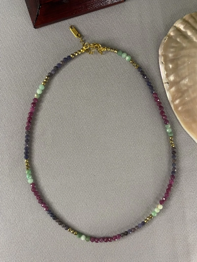 3 mm Yakut, Zümrüt ve Safir Doğal Taş Faset Kesim Kolye