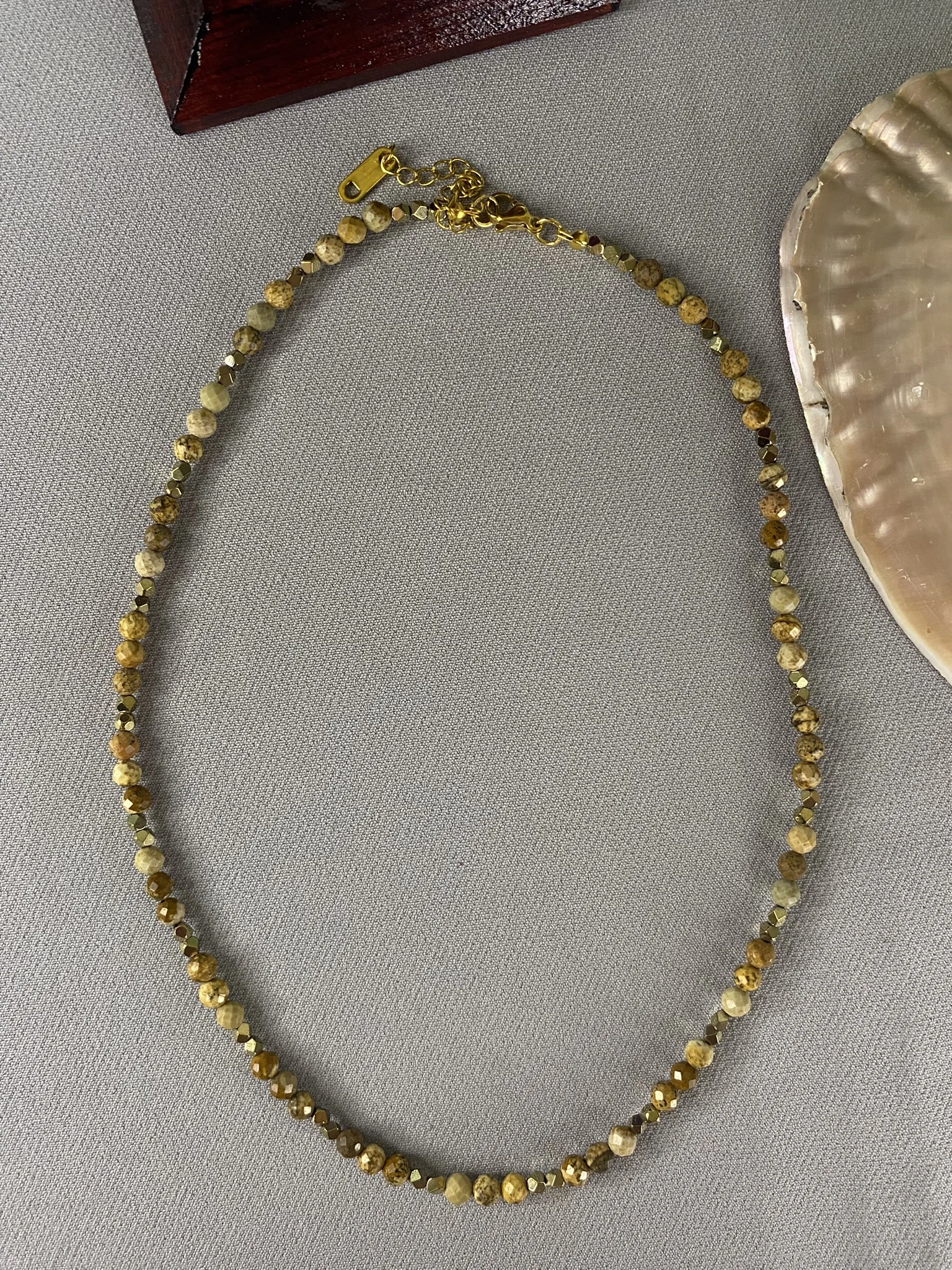 4 mm Jasper Doğal Taş Kolye Faset Kesim