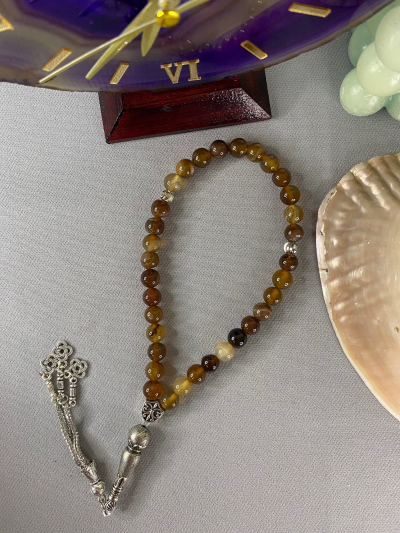 8 mm Kahverengi Akik Doğal Taş Tesbih Küre Kesim