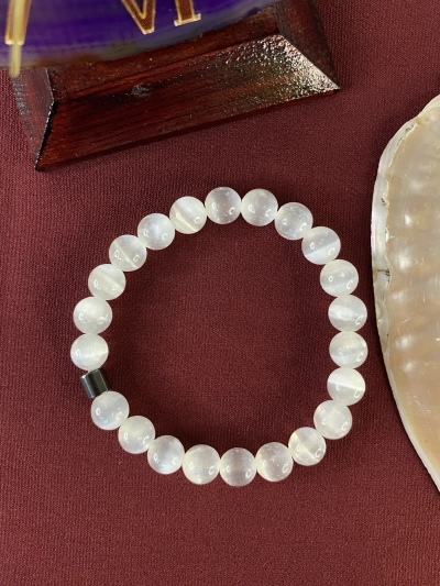 8 mm Selenit Doğal Taş Bileklik Küre Kesim