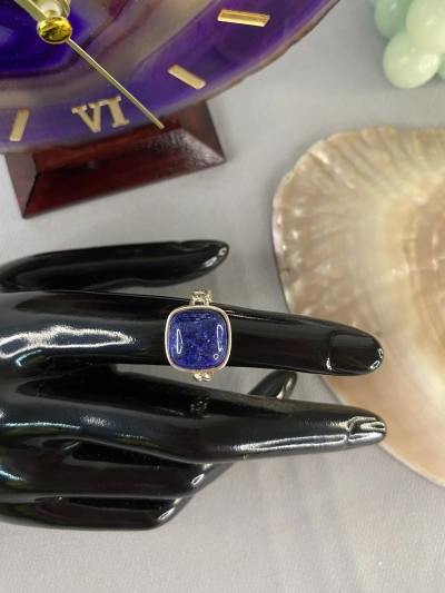 Lapis Lazuli Doğal Taş Kare Kesim Ayarlanabilir Yüzük
